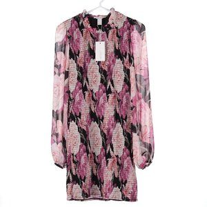 Revamped Smocked Floral Rose Mini Dress Medium NWT